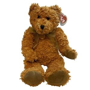 Ty Beanie Baby Classic Teddy Bear Caramel Curly Fur Gold Bow‎ 2002